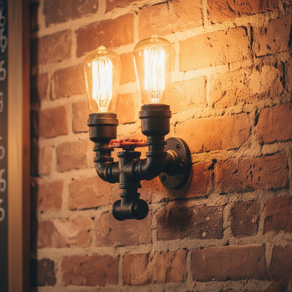 Farmhouse pipe wall lamp décor