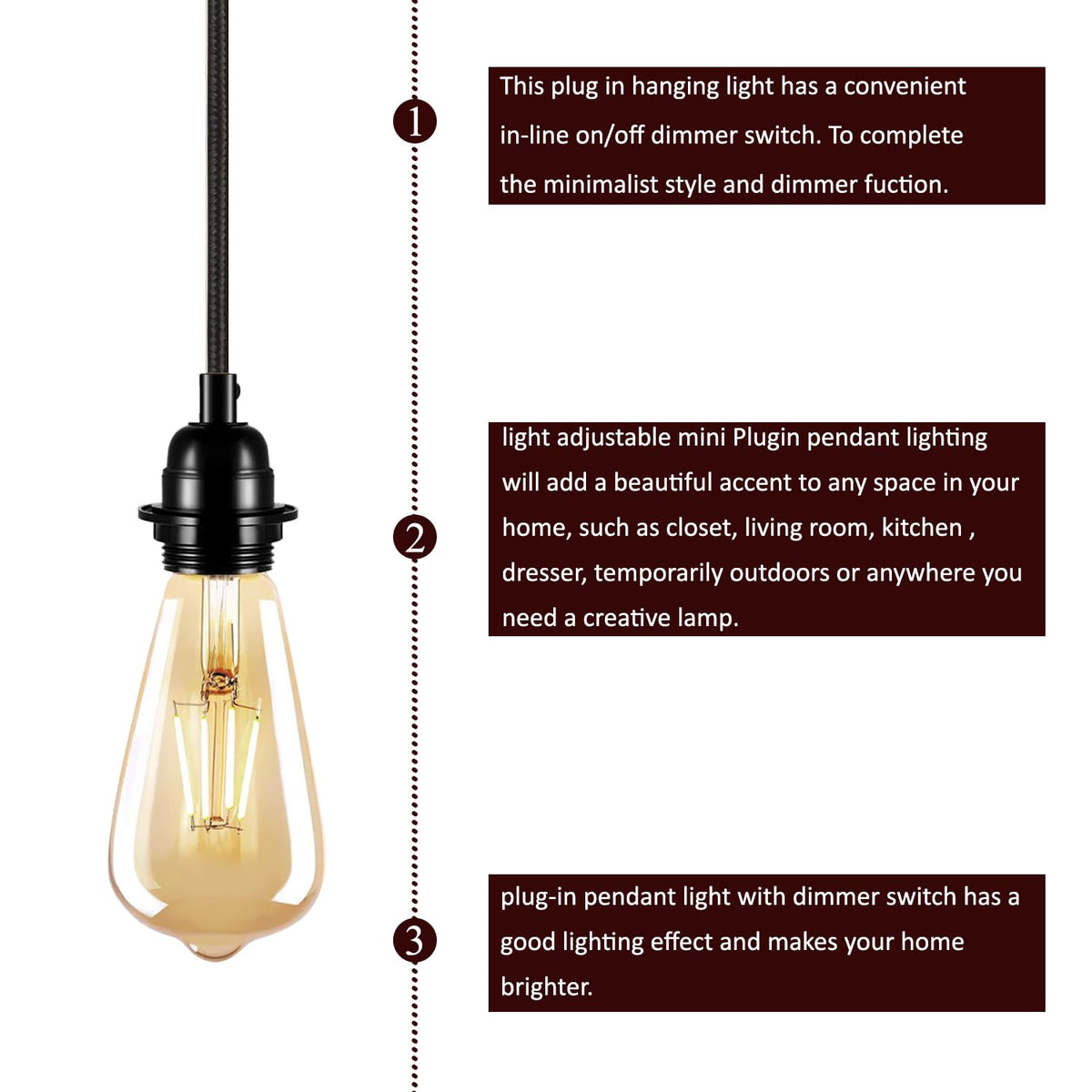 Industrial hanging 4m Plug in Pendant Light Fit~4065