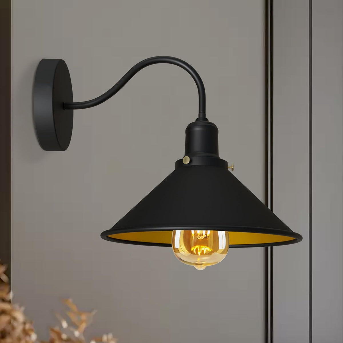 Swan Neck Wall Lights Indoor Metal Cone Shade ~3695 - Vintagelite