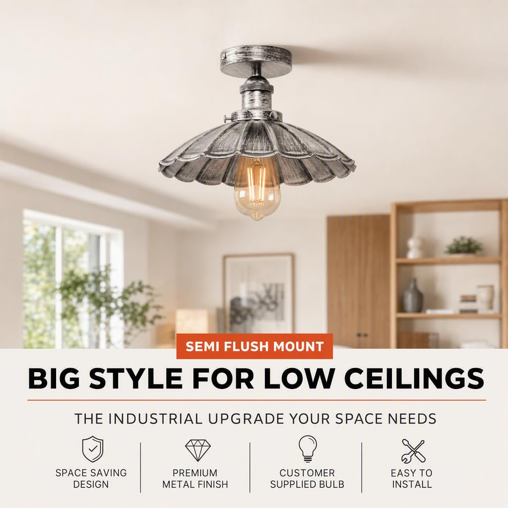 Vintage Retro Semi Flush Mount Metal Ceiling Lamp~4058