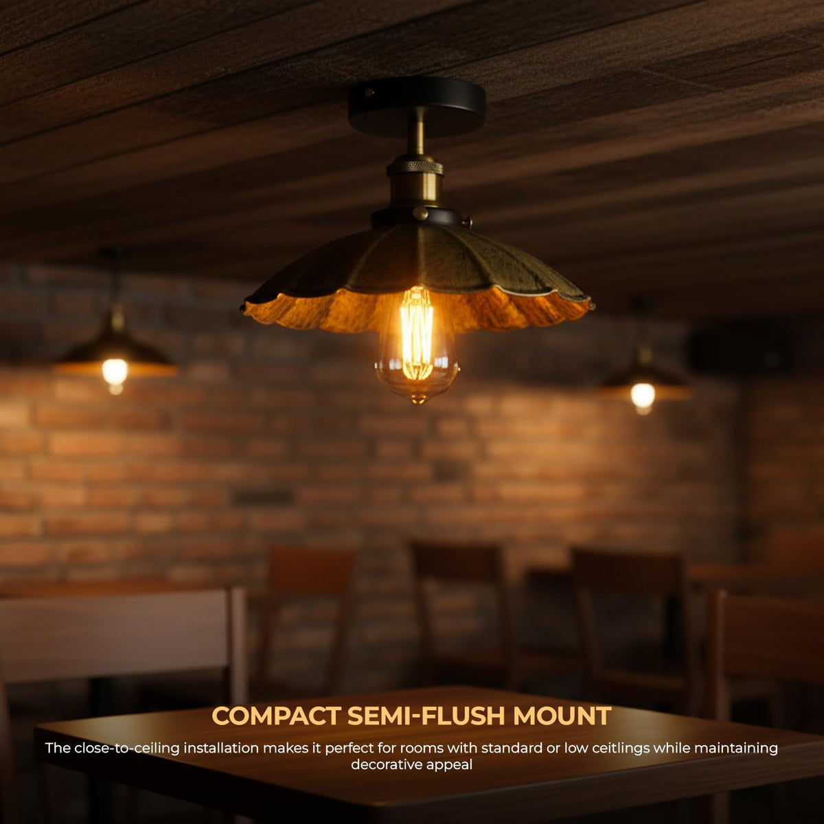 Industrial Semi Flush Light E27 Ceiling Lamp Fixture~4124