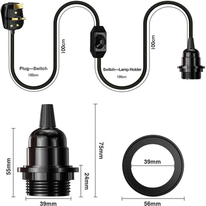 Plug in Pendant Light E27 2m Dimmer Switch Cable~4142
