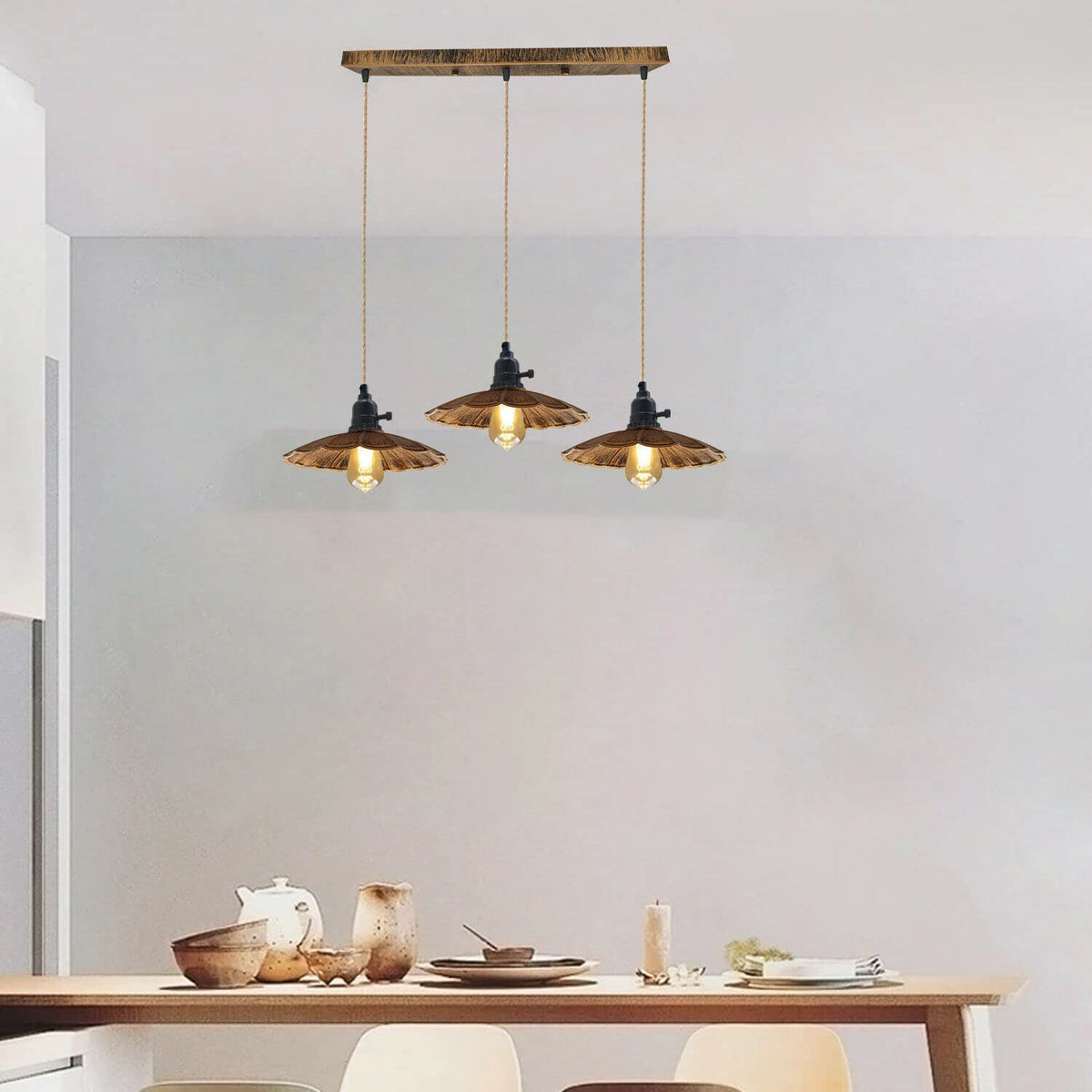 3 Way Pendant Light Triangle Metal Wire Cage~4059