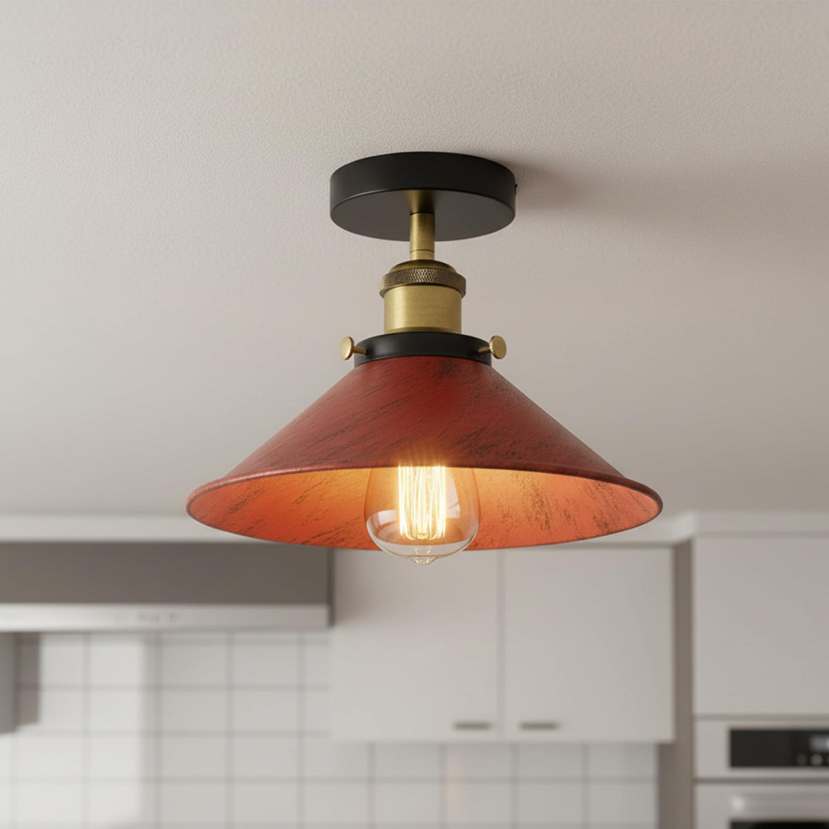 Cone Semi Flush Ceiling Light 22cm E27 with Bulb ~4110