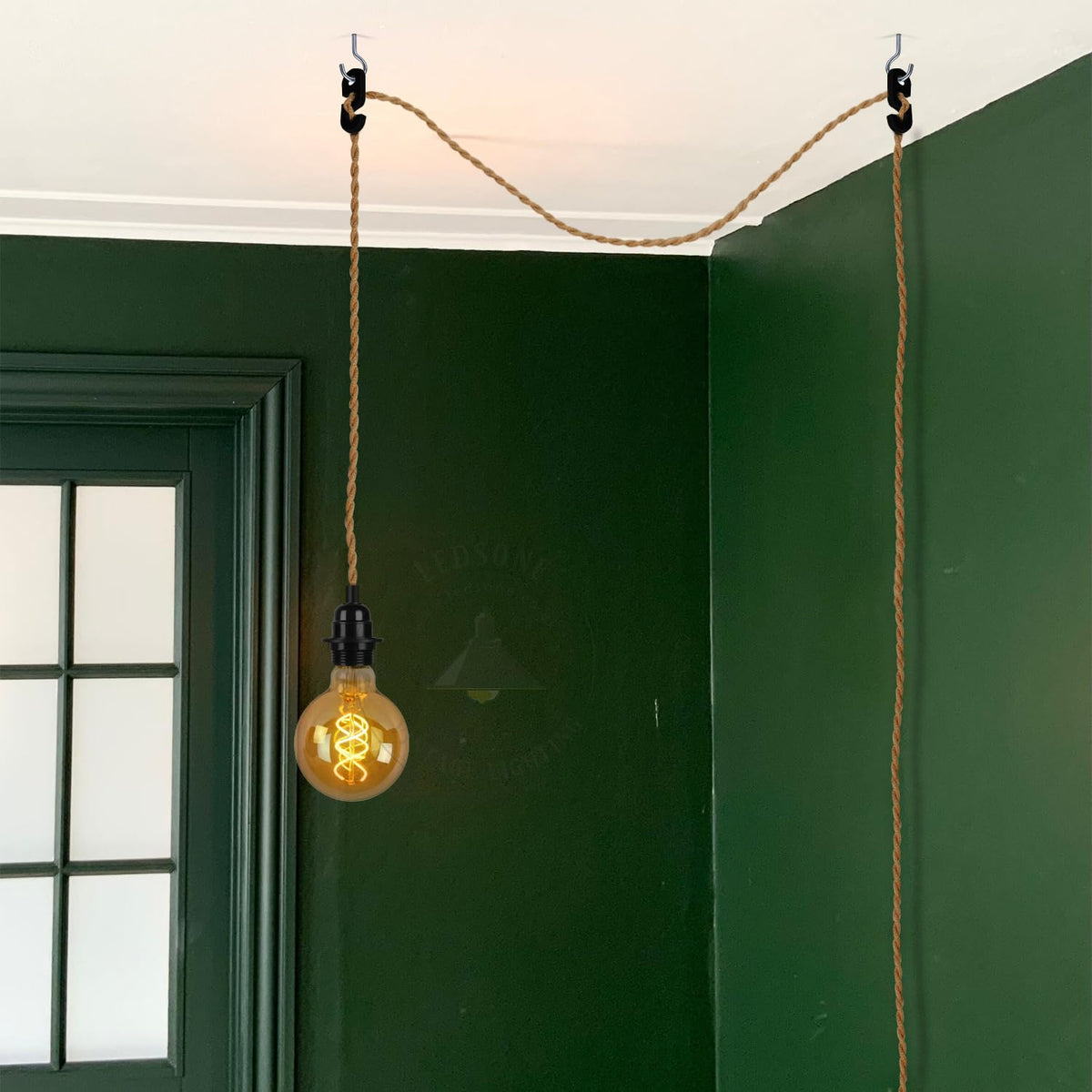 Hemp Rope Light Plug in Pendant Lighting with Bulb~4118