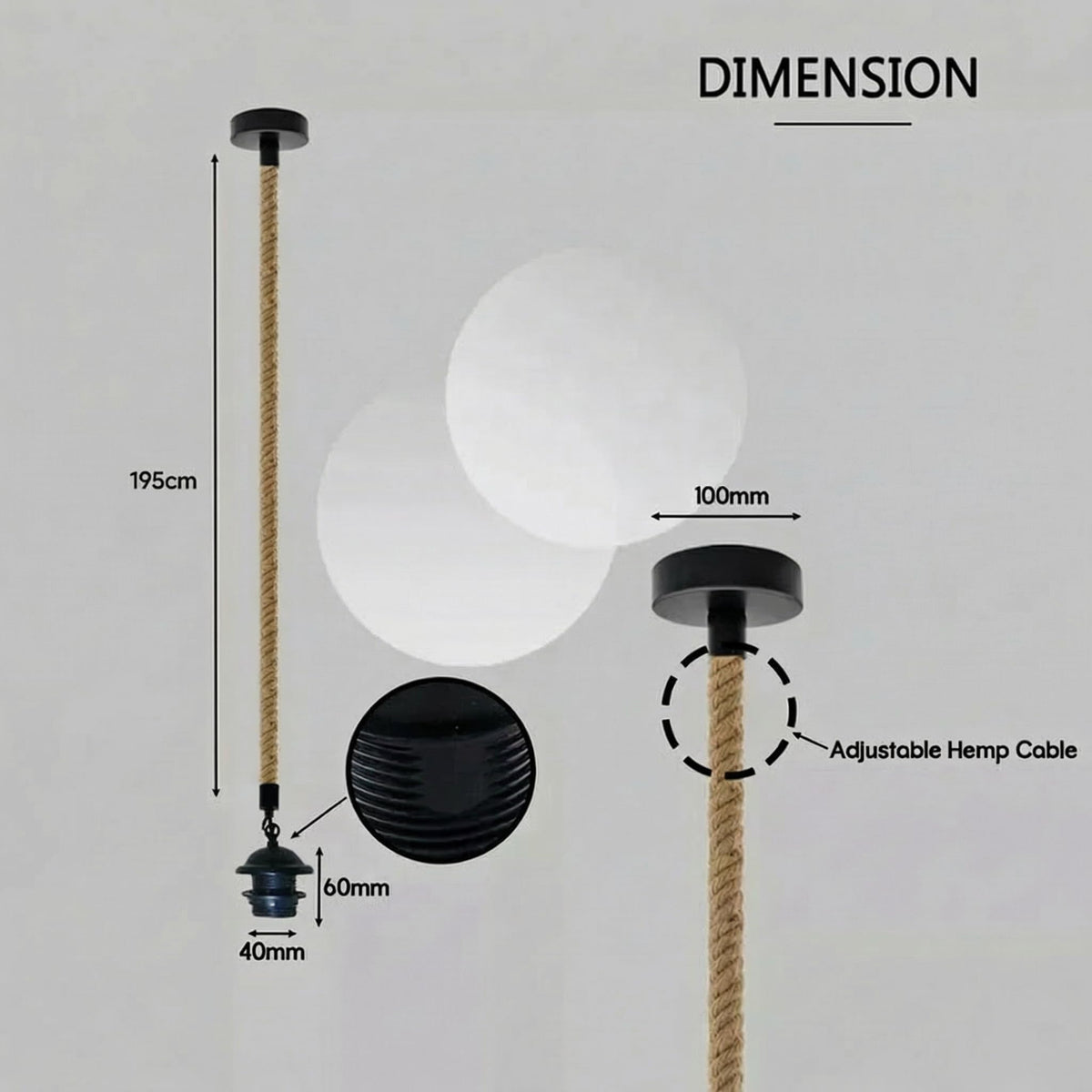 Hemp Ceiling Pendant Light Fitting E27 Lamp~4109