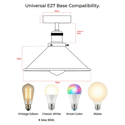 Cone Semi Flush Ceiling Light 22cm E27 with Bulb ~4110