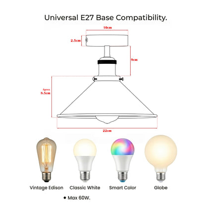 22cm Cone Ceiling Light E27 Semi Flush 2 Pack ~4099