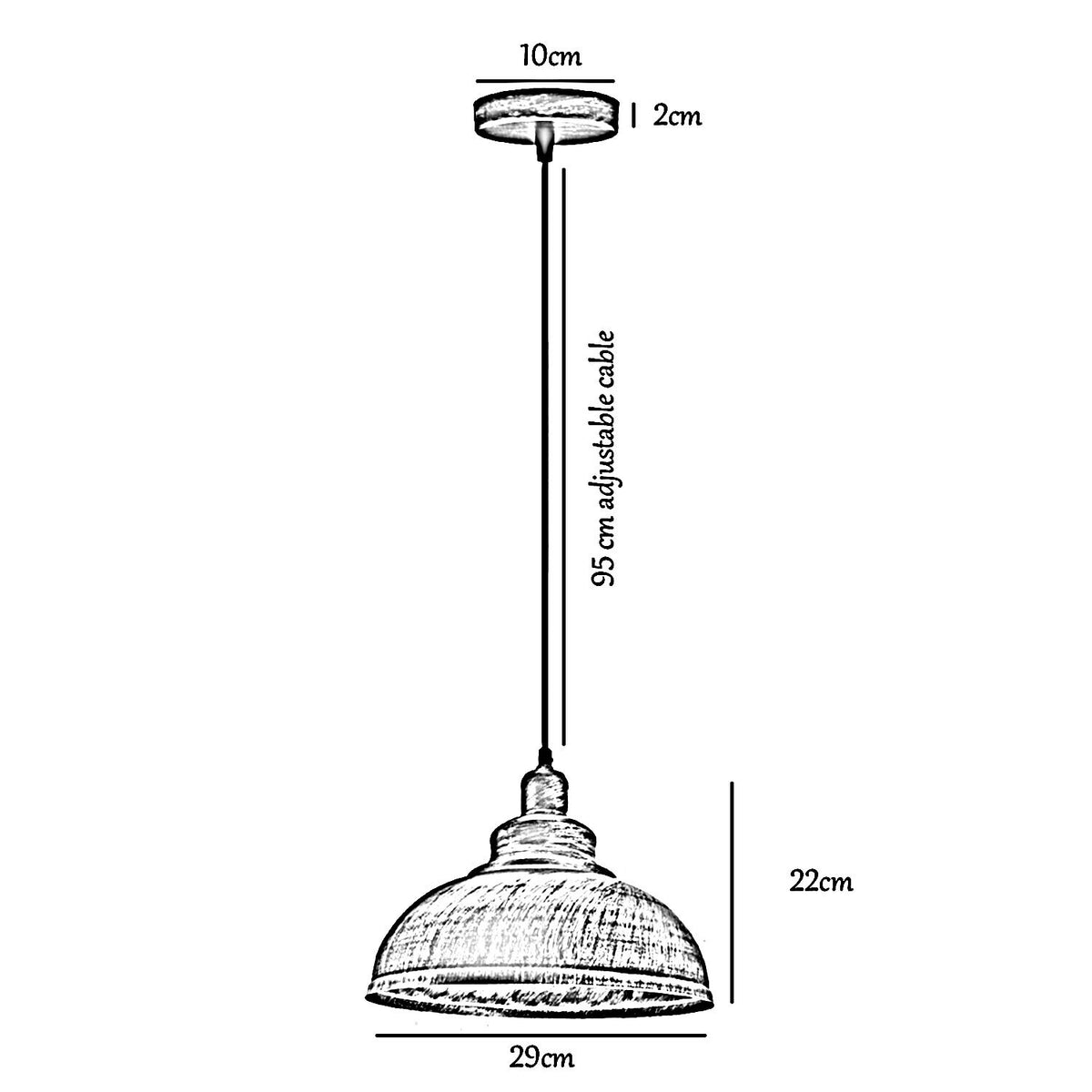 Curvy Metal Shade Pendant Light  E27 29cm Metal Shade~4151
