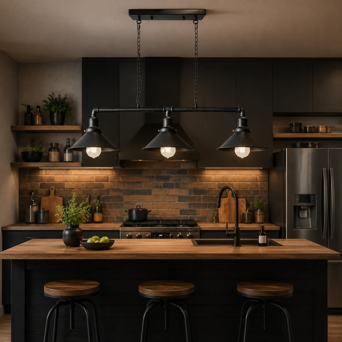 Industrial Steampunk 3 Way Ceiling Lights Black~2409