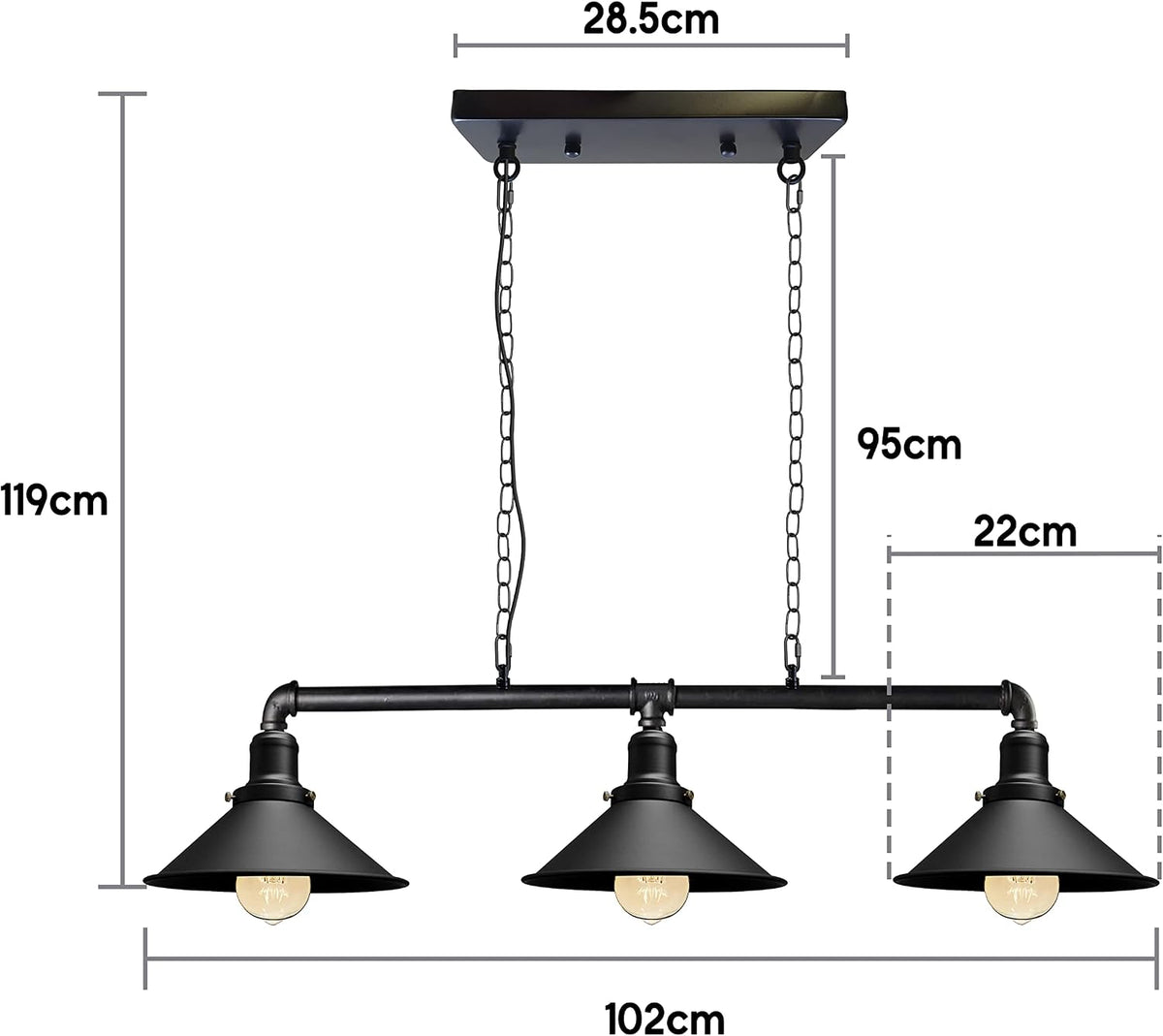 Industrial Steampunk 3 Way Ceiling Lights Black~2409