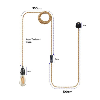 Hemp Rope Light Plug in Pendant Lighting with Bulb~4118