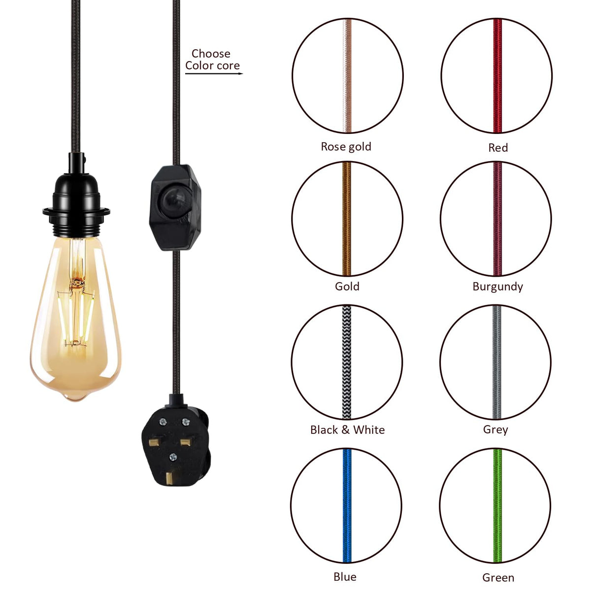 Industrial hanging 4m Plug in Pendant Light Fit~4065