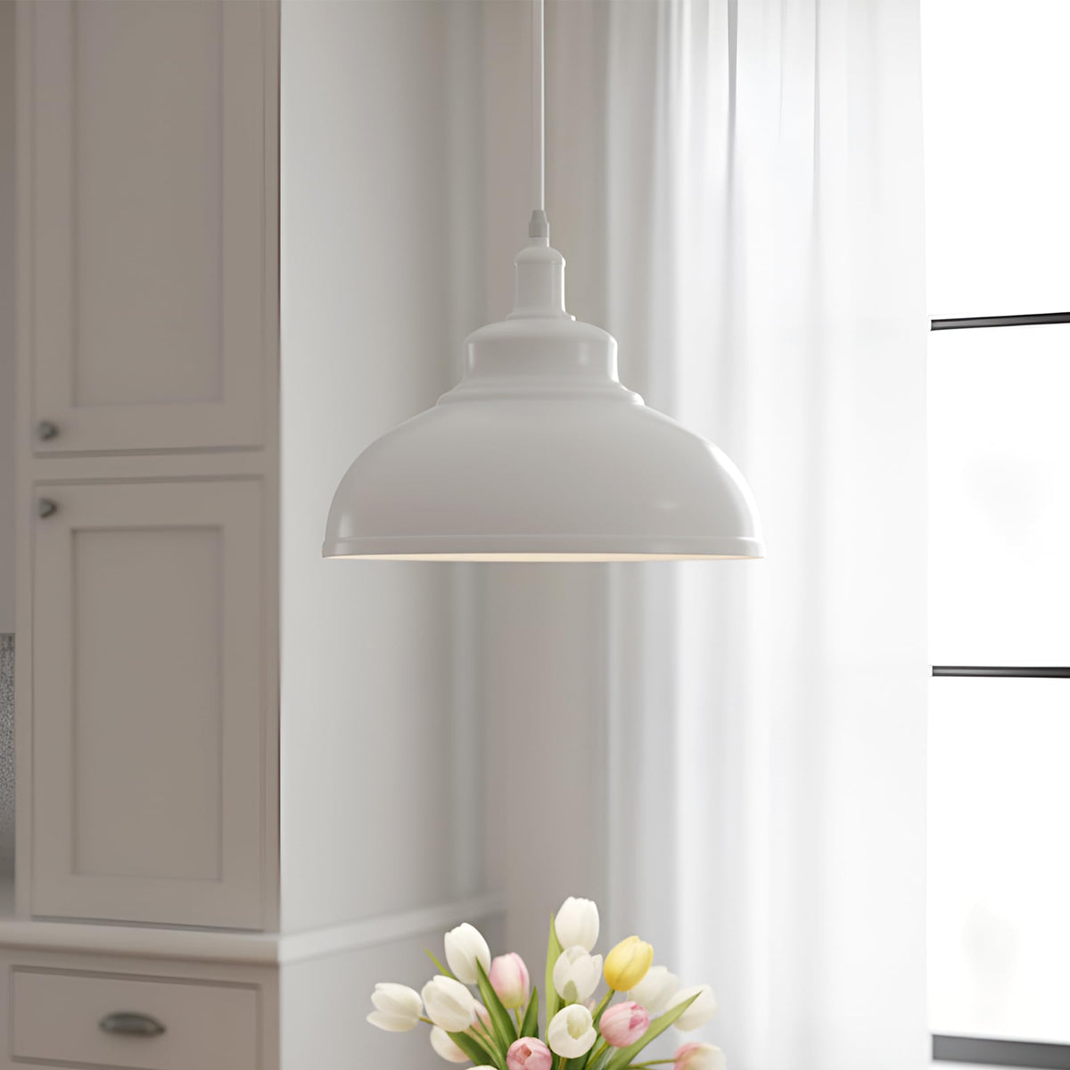 Curvy Metal Shade Pendant Light  E27 29cm Metal Shade~4151