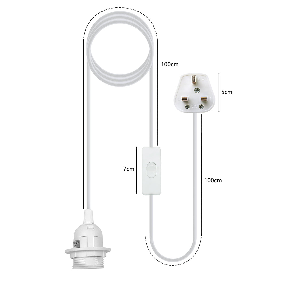 Plug in Pendant Light 2m/4.5m Cable E27 Lamp Holder~4119