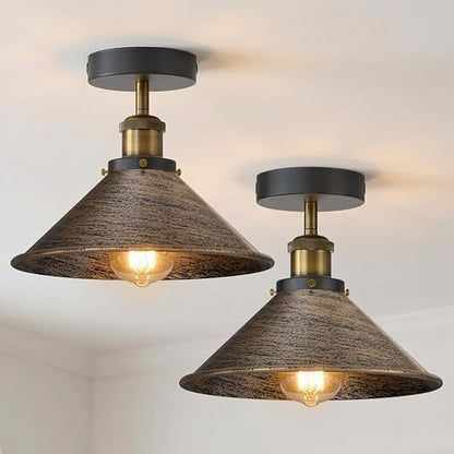 22cm Cone Ceiling Light E27 Semi Flush 2 Pack ~4099