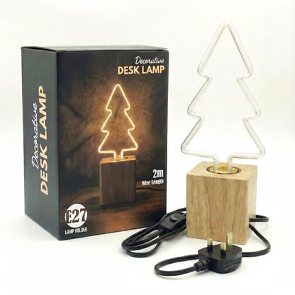 Christmas Tree Lamp Wooden Base, LED Bulb UK Plug~4053