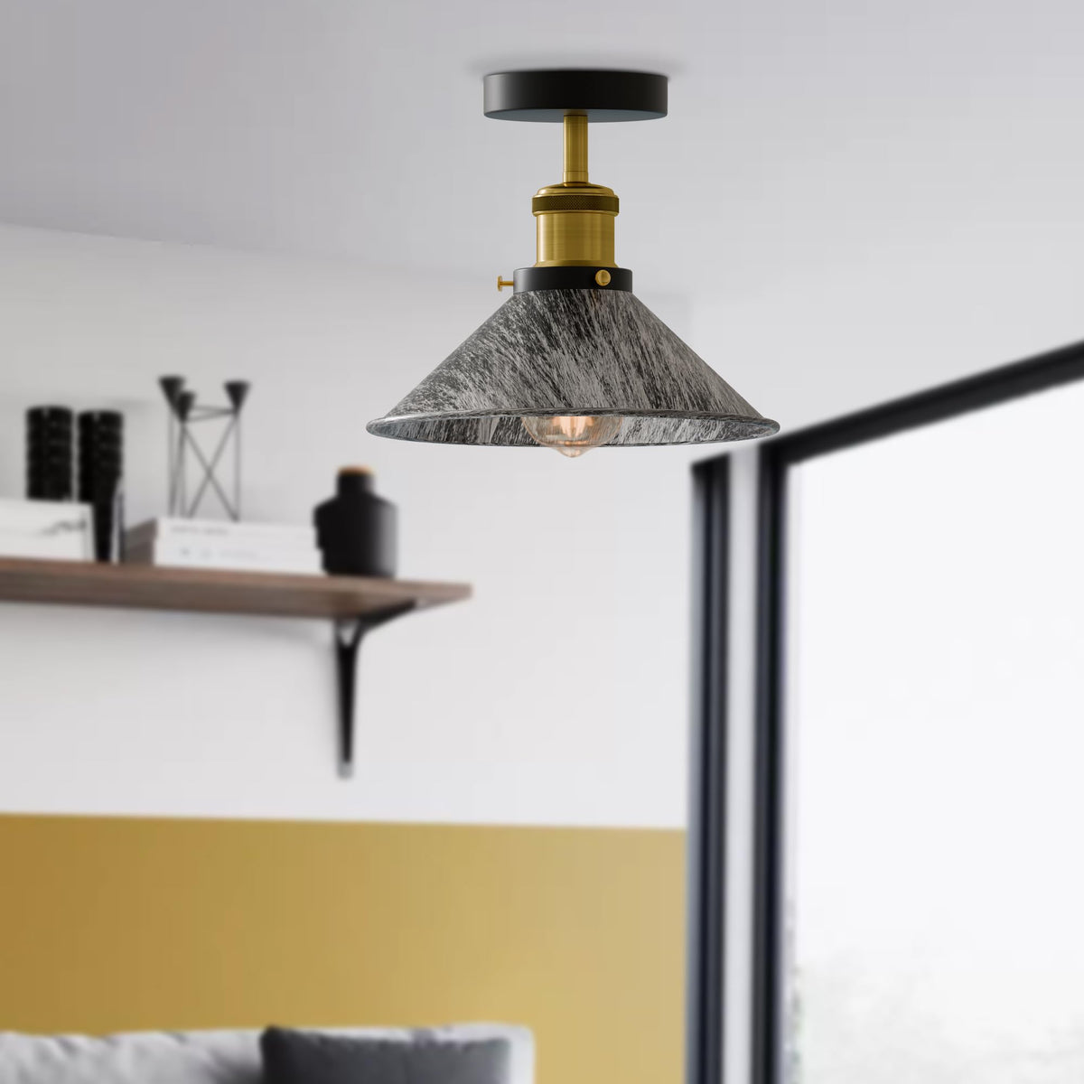 22cm Cone Semi Flush Ceiling Light E27 with Bulb ~4097