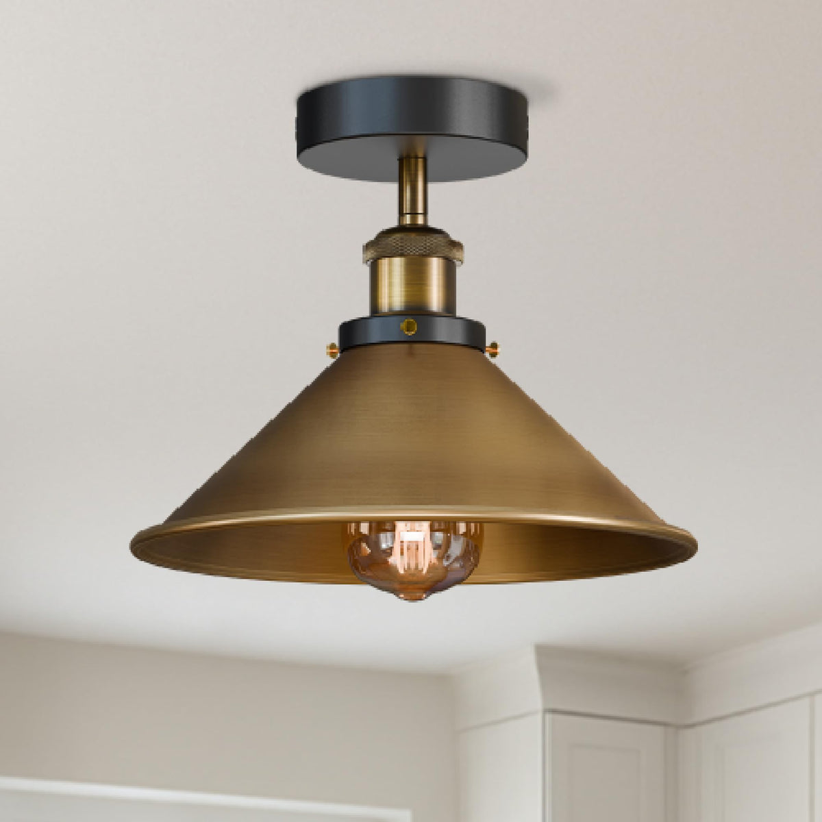 Semi Flush Ceiling Light 22cm Cone Shade E27 with Bulb ~4126