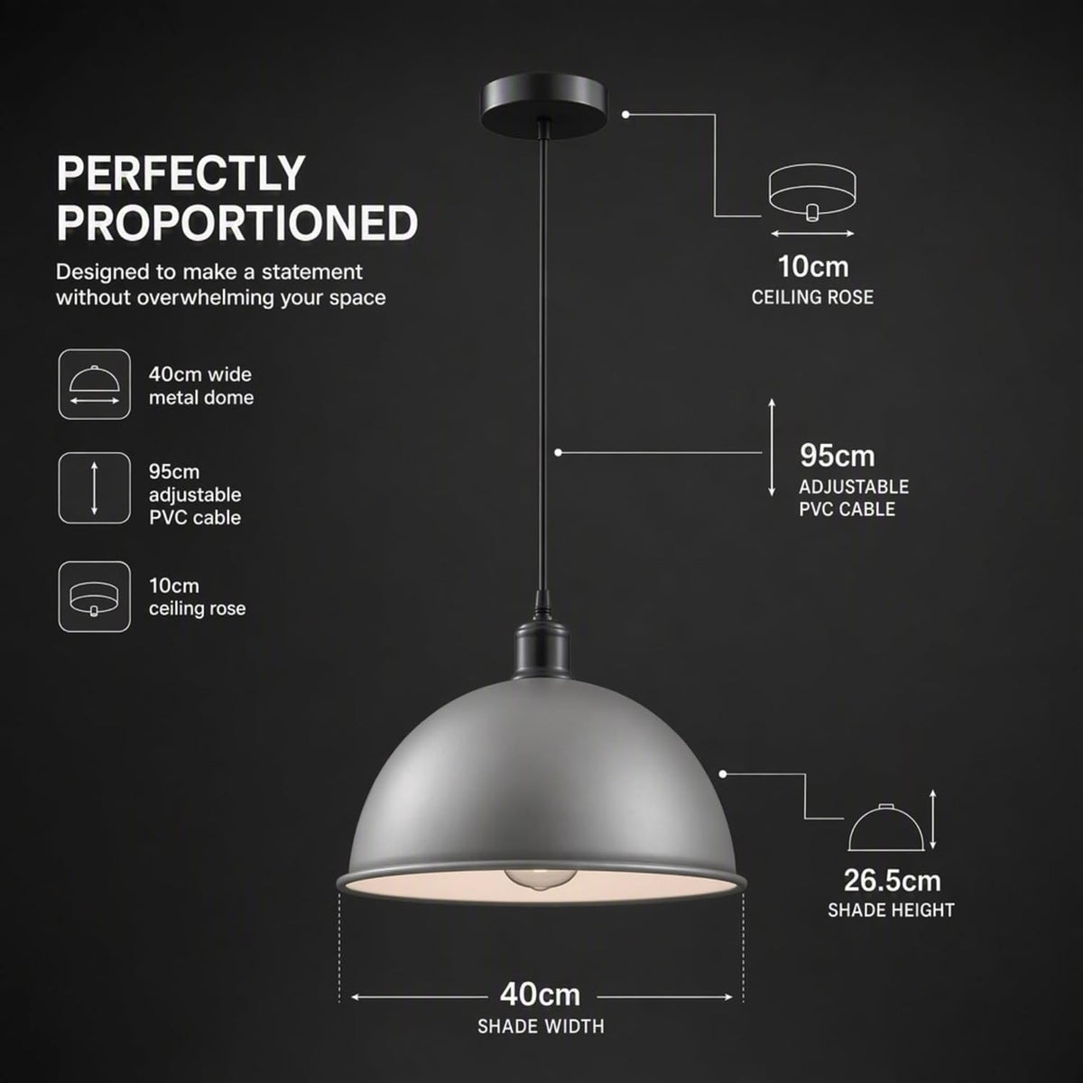 Vintage Large Industrial E27 Pendant Metal Ceiling Light Dome Shade ~3556