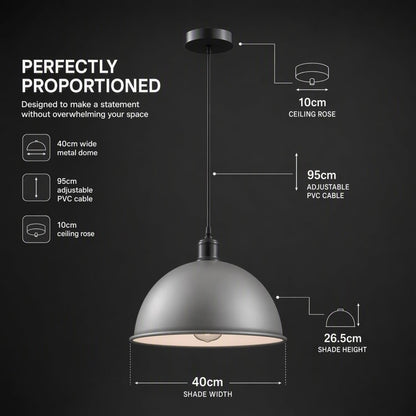 Vintage Large Industrial E27 Pendant Metal Ceiling Light Dome Shade ~3556