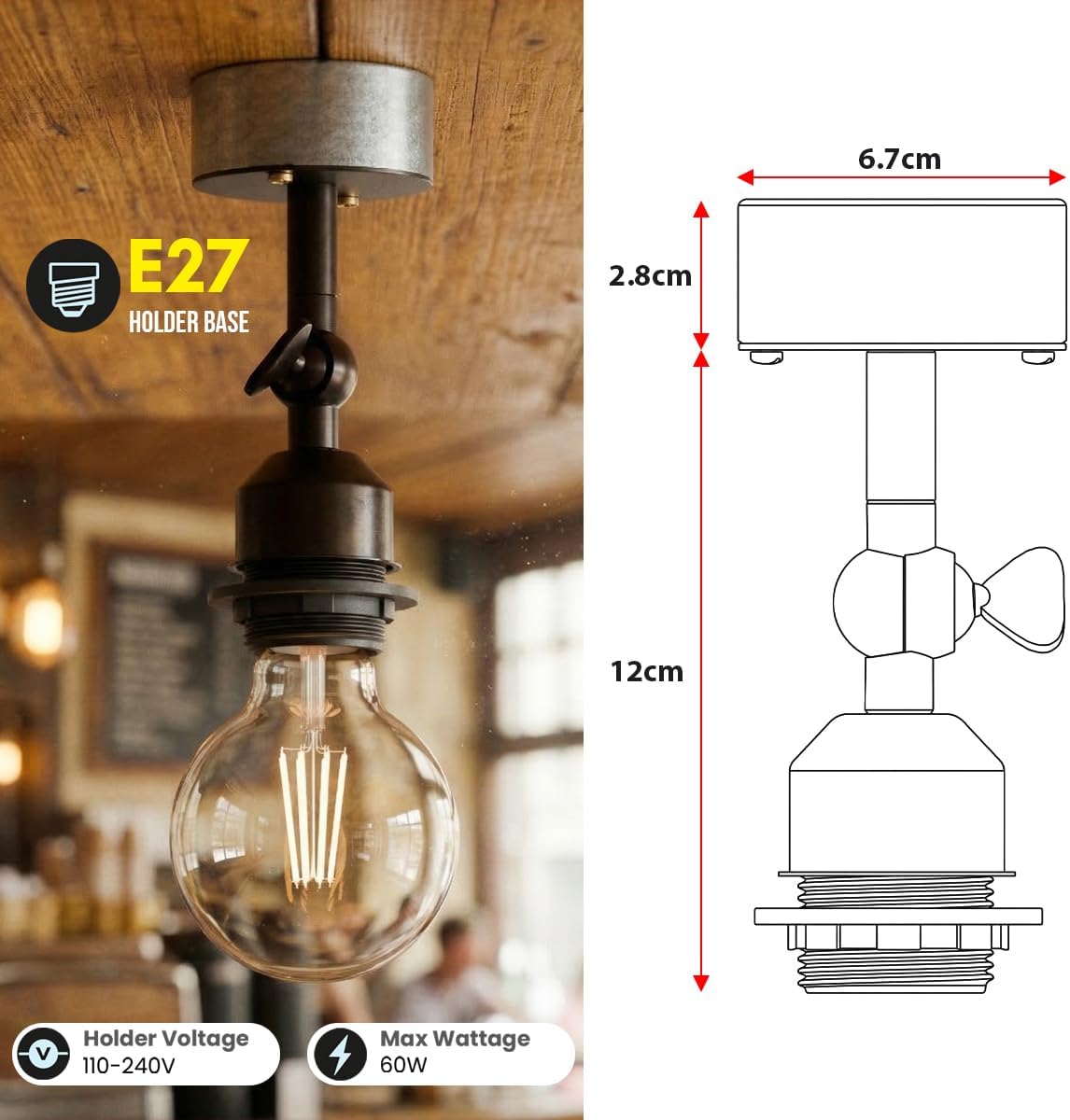 industrial E27 Adjustable Wall & Ceiling Light Fitting Copper~2546