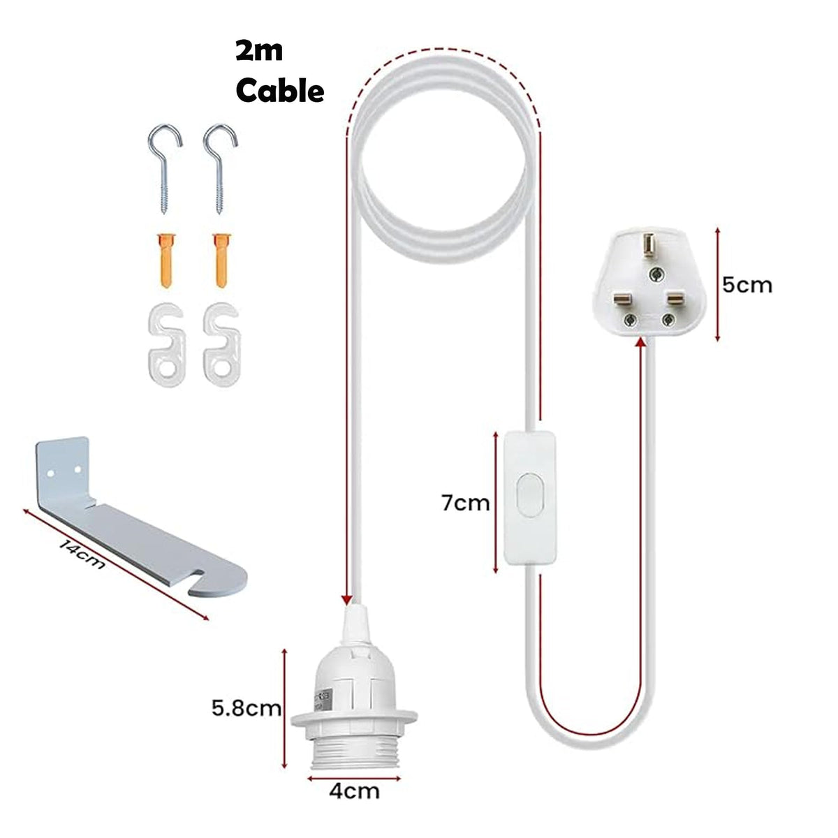 Plug in Pendant Light 2m/4.5m Cable E27 Lamp Holder~4119