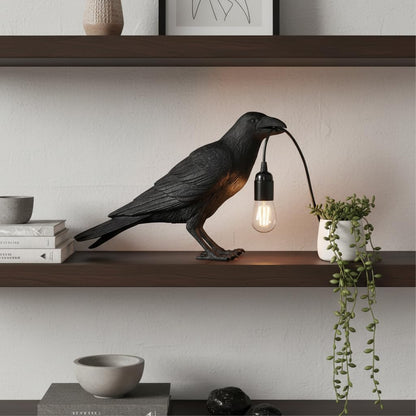 Black Raven Table Lamp – Resin Crow Lamp with Bulb~4044