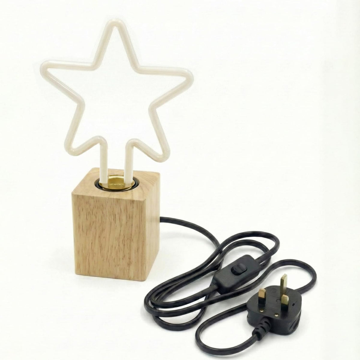 Bedside Lamp Wooden Base with LED Bulb & UK Plug~4050