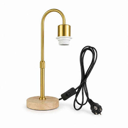 Wooden Base Table Lamp with Curved Arm E27 Inline Switch UK Plug~4087