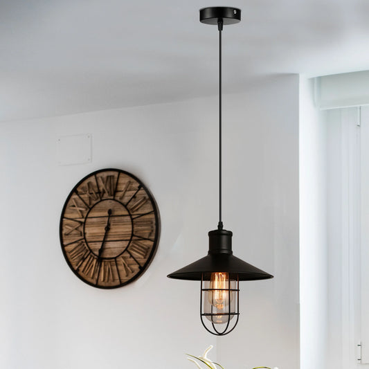 Retro Industrial Black Wire Cage Metal Shade Pendant Lamp -Application Image