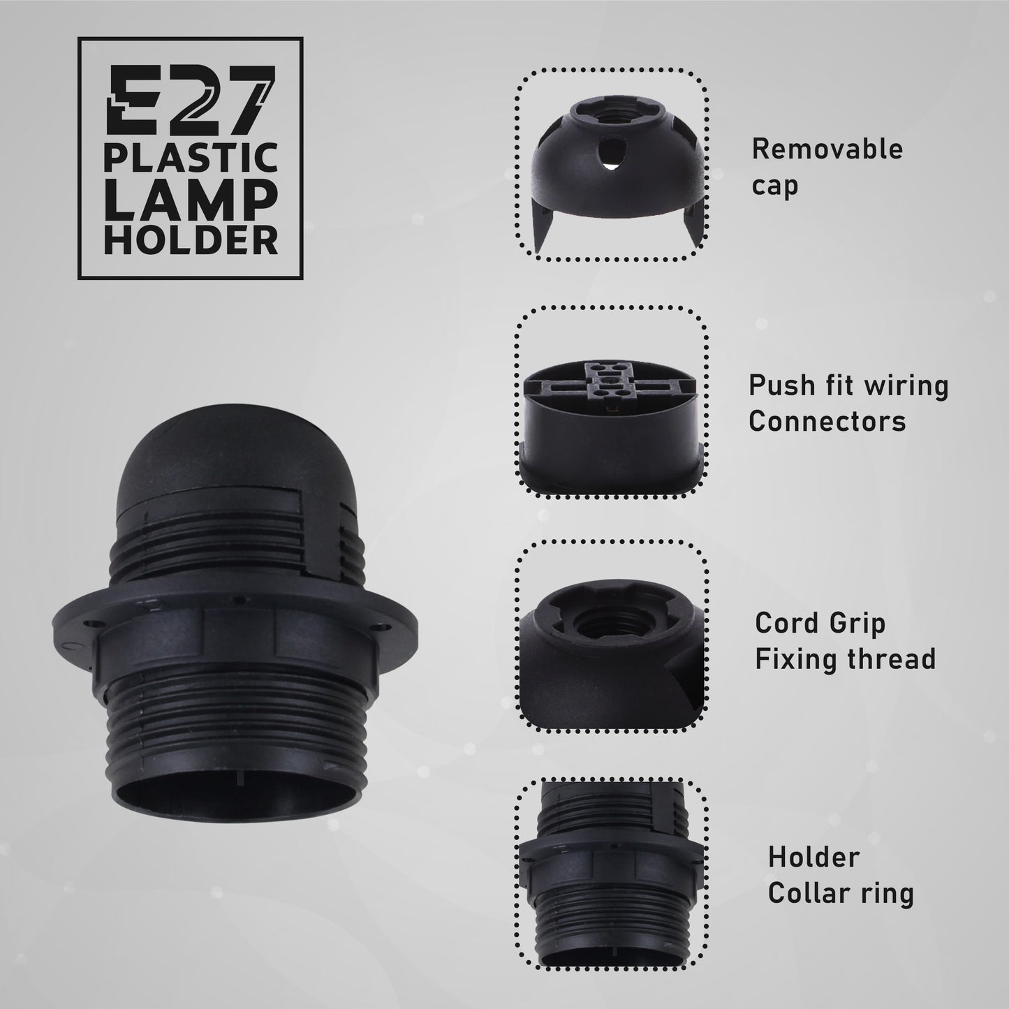 Black click in Screw E27 Light Bulb Lamp Holder Base Pendant Socket~2648