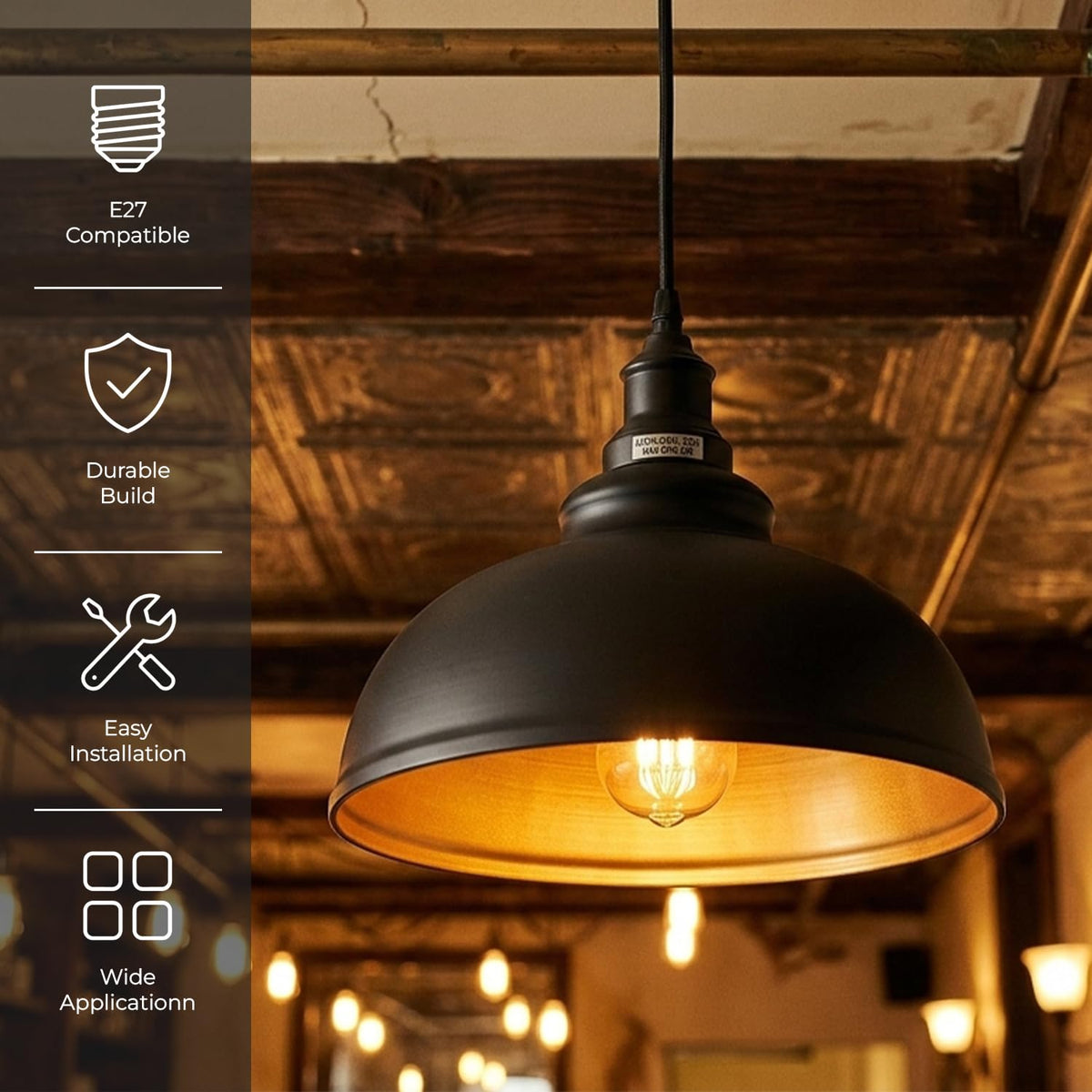 Curvy Metal Shade Pendant Light  E27 29cm Metal Shade~4151