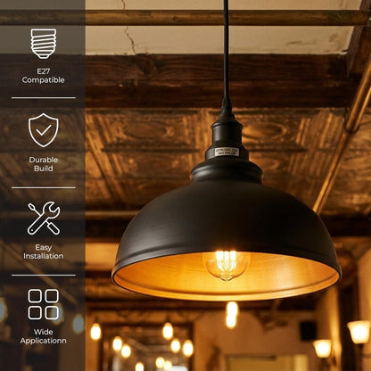 Curvy Metal Shade Pendant Light  E27 29cm Metal Shade~4151