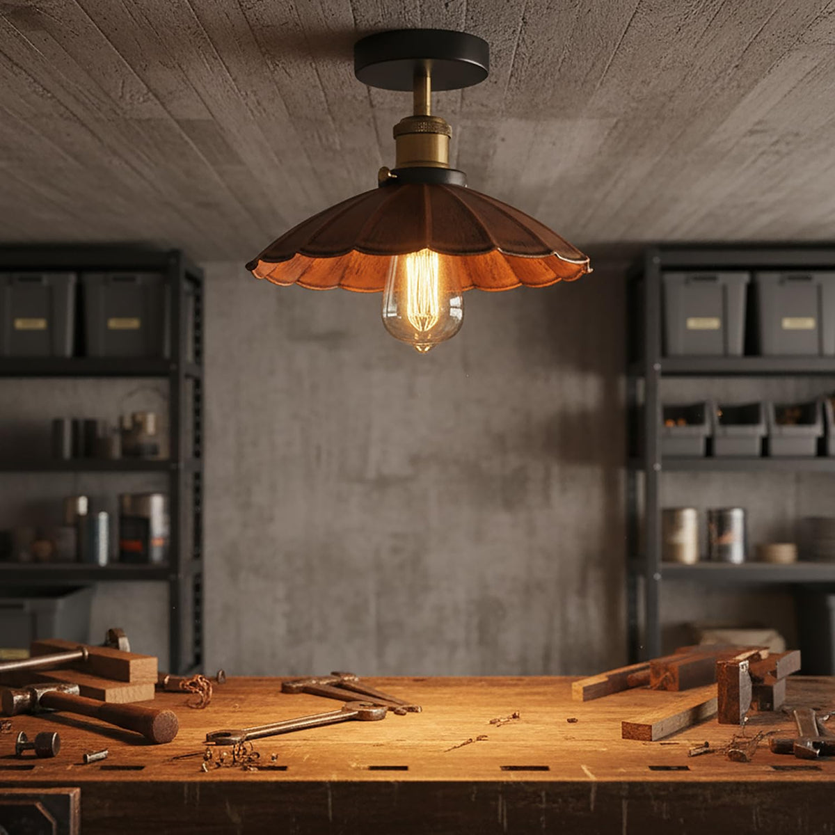 Industrial Semi Flush Light E27 Ceiling Lamp Fixture~4124