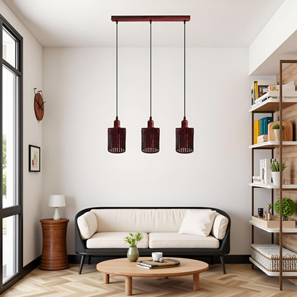 3 Way Pendant Light Triangle Metal Wire Cage~4059