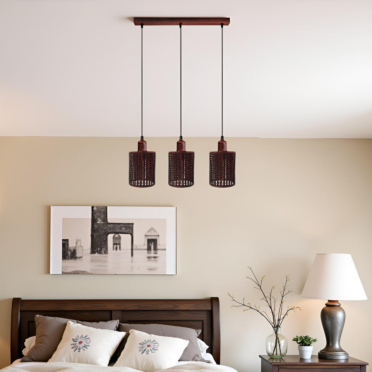 3 Way Pendant Light Triangle Metal Wire Cage~4059