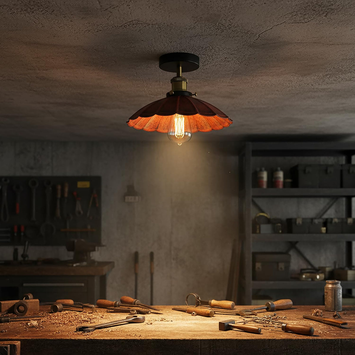 Industrial Semi Flush Light E27 Ceiling Lamp Fixture~4124