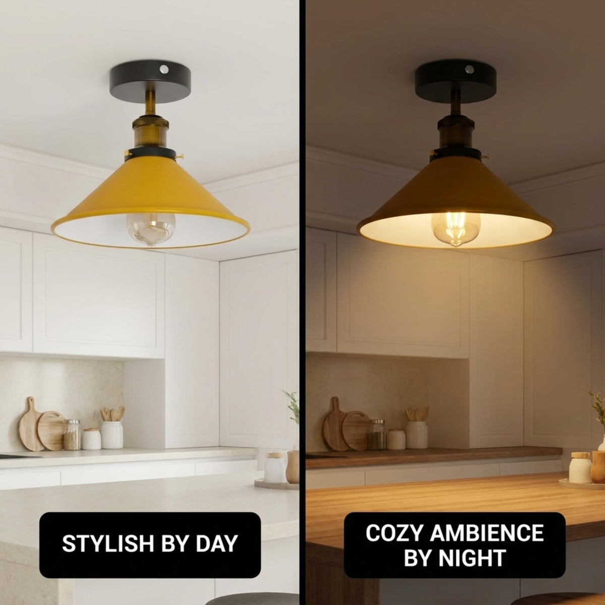 Semi Flush Ceiling Light 22cm Cone Shade E27 with Bulb ~4126