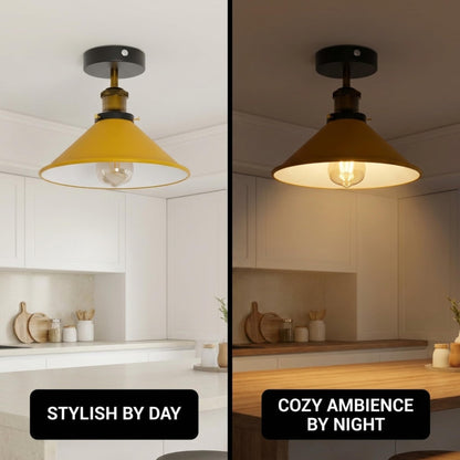 Semi Flush Ceiling Light 22cm Cone Shade E27 with Bulb ~4126