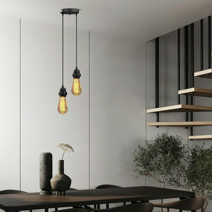 Double E27 Pendant Light 95cm Fabric Cables~4120