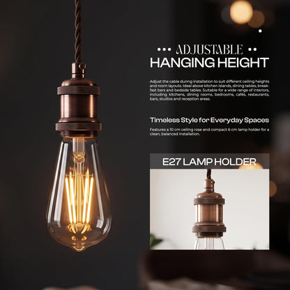 2 Pack E27 Pendant Light 1m Twisted Cable~4139