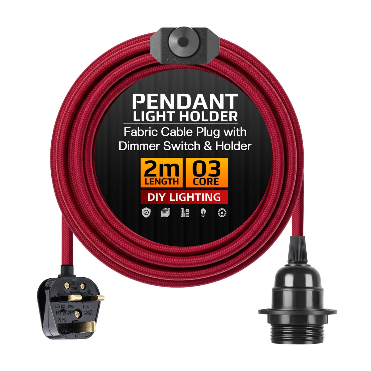 Plug in Pendant Light E27 2m Dimmer Switch Cable~4142