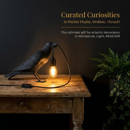 Black Raven Table Lamp – Resin Crow Lamp with Bulb~4044