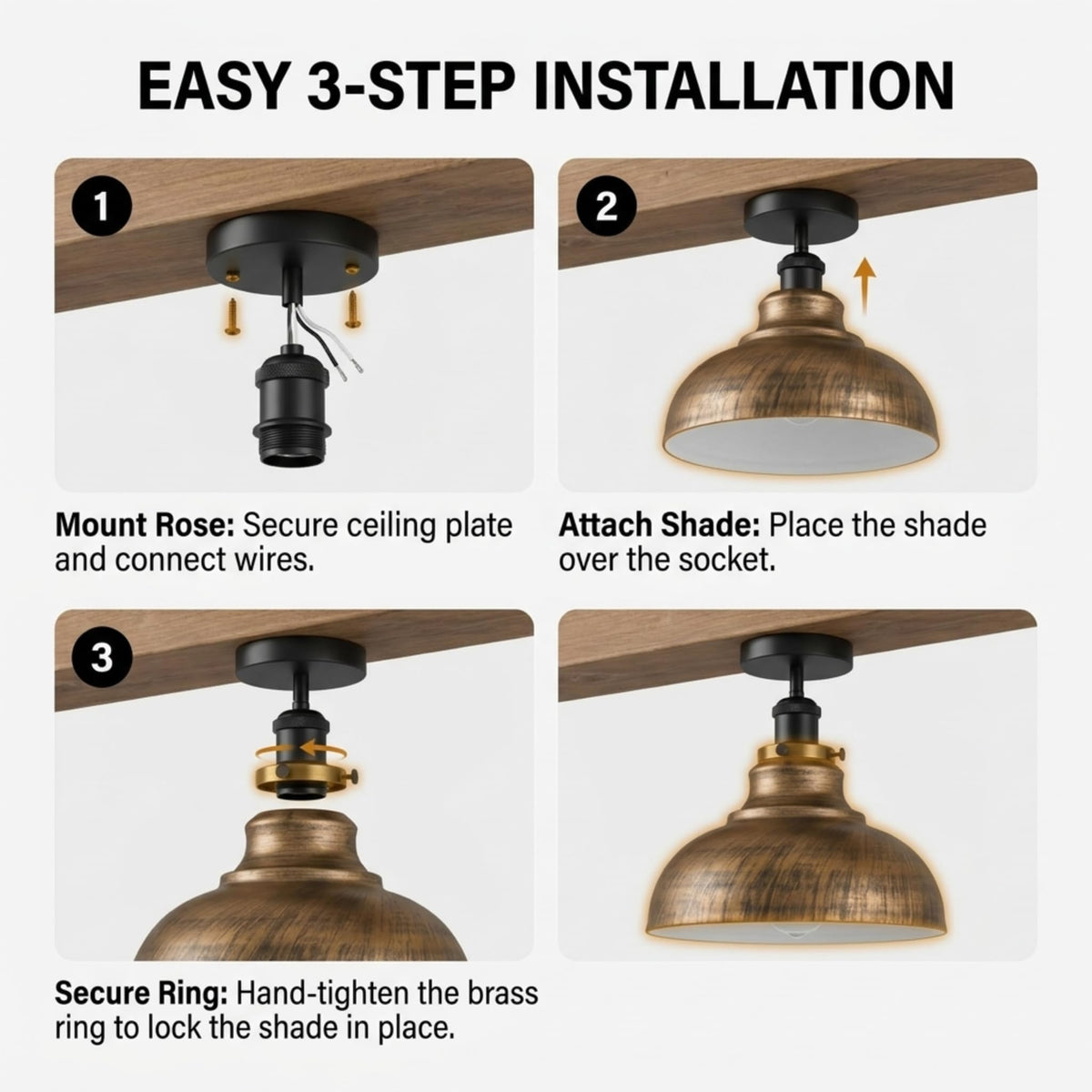 Curvy Metal Shade Ceiling Light, Semi Flush Mount Fixture, E26 Black Holder