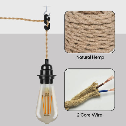 Hemp Rope Light Plug in Pendant Lighting with Bulb~4118