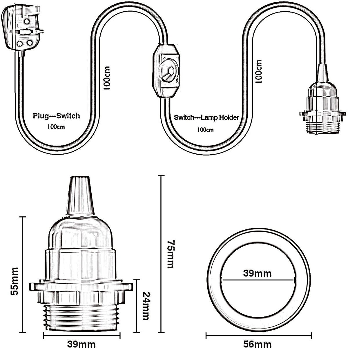 Plug in Pendant Light E27 2m Dimmer Switch Cable~4142