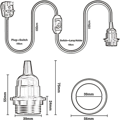 Plug in Pendant Light E27 2m Dimmer Switch Cable~4142