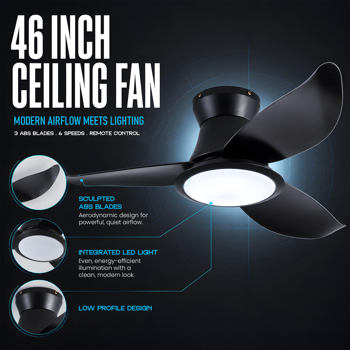 46/52 Inch Ceiling Fan with Remote Control & Light