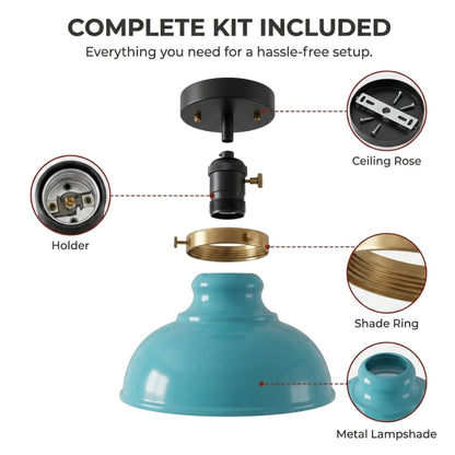 Curvy Metal Shade Ceiling Light, Semi Flush Mount Fixture, E26 Black Holder